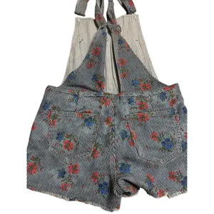 Free People Floral Hickory‎ Stripe Denim Shortalls Blue White Pinstripe Size 8 thumbnail 4