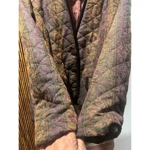 Vintage 80s Paisley Quilted Jacket Velvet Trim Dark Academia M thumbnail 7
