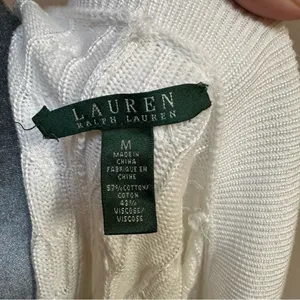 Ralph Lauren women Med wrap cardigan sweater White cable knit cotton Wide Collar thumbnail 5