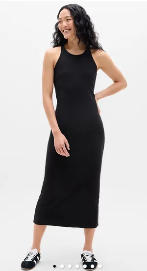Athleta Signature Rib Maxi Dress Black City Athleisure Casual Minimalist Size S thumbnail 1