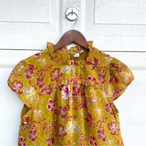 Joie Womens Shirt Blouse Mustard Yellow Pink Floral Ruffed Collar Medium thumbnail 4