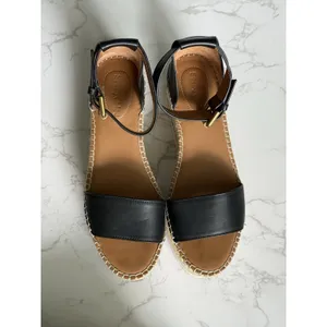 See by Chloe Glyn Platform Sandals Women's Size 39 Black Leather‎ Espadrille thumbnail 3
