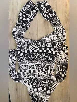Victoria’s Secret pink Black and White logo pajama set hoodie pj onesie thumbnail 2