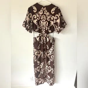 Abercrombie & Fitch Short Puff Sleeve Cutout Maxi Dress Brown Tan Floral Pattern thumbnail 14