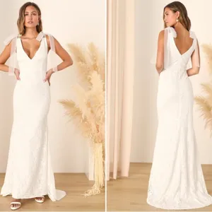 LULU's Elegant Sexy Wedding Bridal Shower Engagement Floral Lace Flowy Gown thumbnail 5