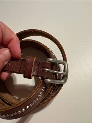 Women’s Hollister brown cowhide leather belt gem embellished XL brown silver thumbnail 3