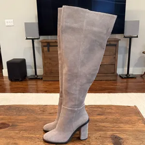 Gianni Bini Taupe Suede Over Knee 3" Tall Heeled Boots Size 5.5 thumbnail 2