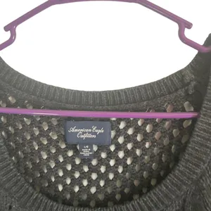 American Eagle Outfitters Size Large Gray Wool Blend‎ Crochet Sweater thumbnail 5