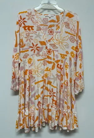 Label of Love Beachy Orange & White Mini Dress or Cover Up size L thumbnail 1
