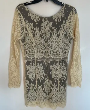 Women's Free People Boho Indie Lace Ivory Dress With Black Lining Size Small‎ thumbnail 1