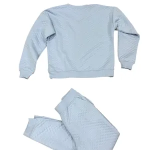 Lands' End Light Blue Quilted V-Neck Sweatshirt and Joggers Lounge Set 2 pc sz S thumbnail 3