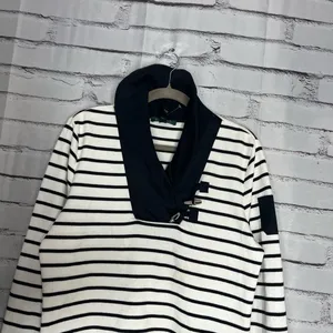 Lauren Ralph Lauren Striped Cowl Neck Sweater White & Black Sz L Cotton Knit Y2K thumbnail 5