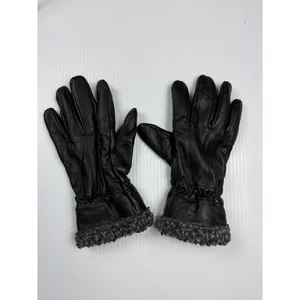 Black Leather Gloves with Plush Gray Fleece Lining‎ Cold Weather size M thumbnail 2