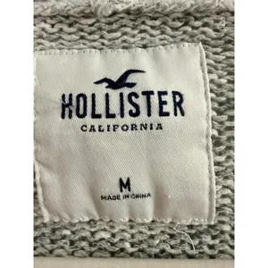 Hollister Gray Open Front Knit Cardigan Womens M Oversized Chunky Pocket Sweater thumbnail 4