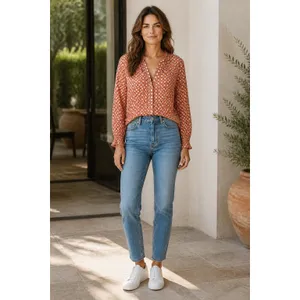 Ro's Garden Rachel Shirt XS Orange Abstract Geo Print Cotton Button Front Top thumbnail 14