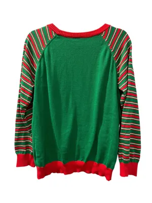 Mighty Fine You Better Sleigh Ugly Christmas Sweater Sassy Santa Green Stripe M thumbnail 2