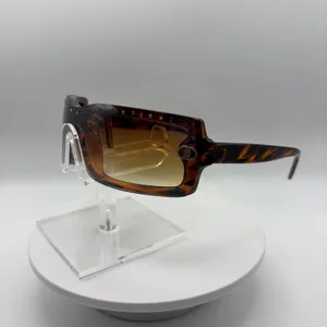 Y2K Brown Tortoise Studded Rectangle Shield Sunglasses thumbnail 2