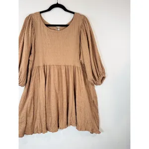 Free People Beach Dress Brown Get Obsessed Babydoll Mini Puff Sleeve A Line XS thumbnail 6