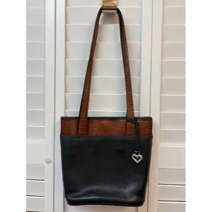 Brighton Black & Brown Leather Shoulder Bag With Heart‎ Charm Accent thumbnail 2