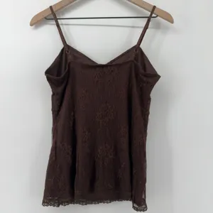Vintage Y2K Xhilaration Lace V-Neck Spaghetti Strap Cami Brown Women M Lace Trim thumbnail 4