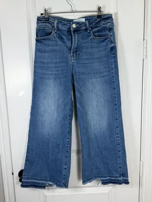 Risen Los Angeles High Rise Wide Leg Frayed Hem Jeans Style RDP5167 thumbnail 1