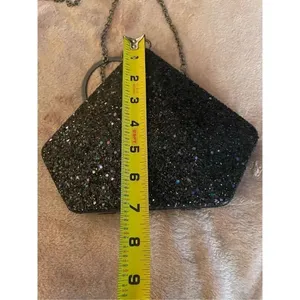 New Black Glitter Geometric Clutch With Round Handle/ Shoulder Strap thumbnail 7