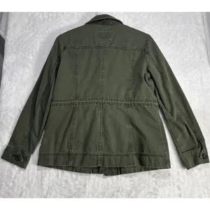 Old Navy Womens S Utility Jean Jacket Army Green Pockets Long Sleeve Grunge Y2K thumbnail 3
