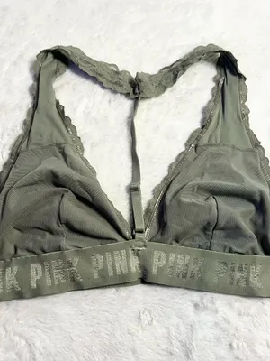VS PINK Olive Green Lace T-Back Bralette Size Medium Wireless Comfort Bra thumbnail 5