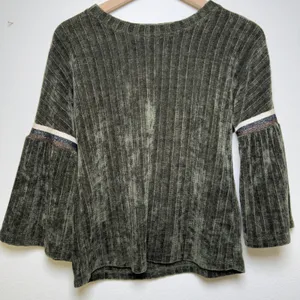 THML Women Chenile Knit‎ Sweater XS Green Boho Western Ribbed Bell Sleeve Preppy thumbnail 2