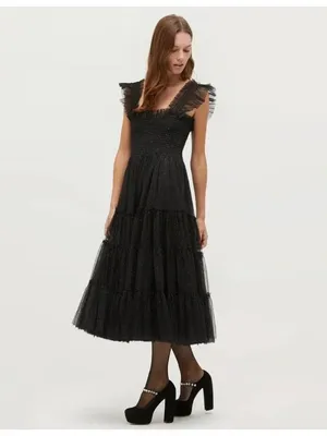 NWT Hill House Collector's Ellie Nap in Black Glitter Tulle Smocked Midi Dress M thumbnail 3