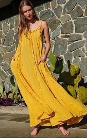 Free People Bohemian Ethereal Goddess Gauze Mckinley Maxi Dress Marigold Medium thumbnail 1