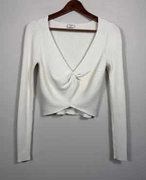 Abercrombie & Fitch Ribbed Twist Front Sweater Top Ivory Medium thumbnail 1