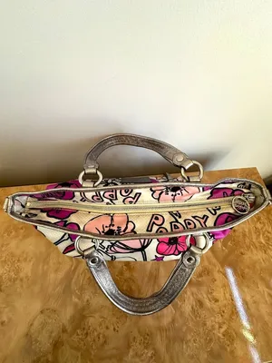 Coach Poppy Pedal Print Glam Rocker Shoulder Bag Pink Cream Metallic Trim thumbnail 9