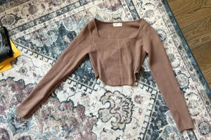 Altar'd State Cropped Corset Ribbed Long Sleeve thumbnail 1