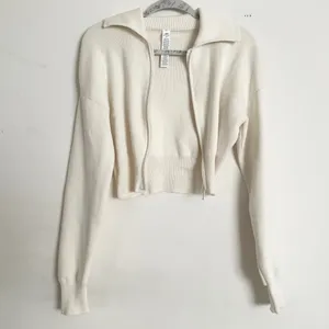 Alo Yoga Scholar Knit Cropped Full Zip Jacket Ivory XS thumbnail 5