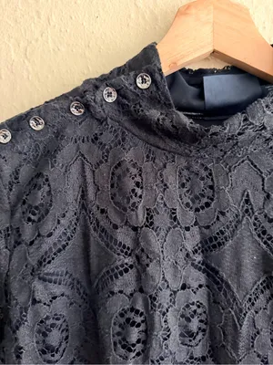 Maeve Black Lace Mock-Neck Long-Sleeve Blouse thumbnail 2