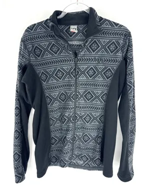 Kari Traa Rothe Full Zip Fleece Jacket Black Grey Geometric Fair Isle XL 622061 thumbnail 1