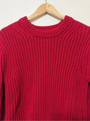 J. CREW Heritage Cotton Fisherman Crewneck Sweater Red Size Medium Fall Winter thumbnail 4