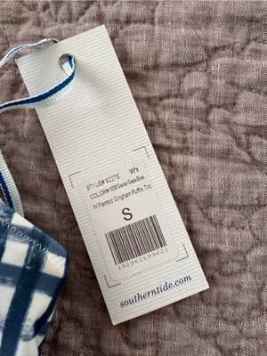 Southern Tide Seven Seas Blue/White Painted Gingham Ruffle Bikini Top thumbnail 6