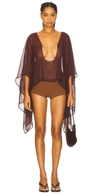 Jaded London Cape Top in Plum US 4/ UK 8 Womens Blouse Sheer thumbnail 1