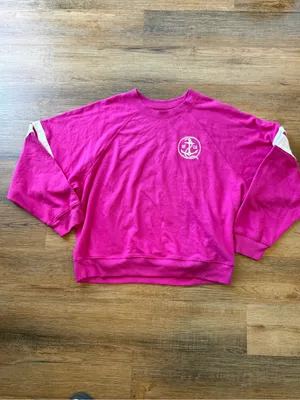 Old Navy Magenta Crewneck Sweatshirt with White Sleeve Stripes thumbnail 3