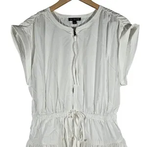J‎ Crew White Tiered Drop-waist Midi Dress Elastic Waist Drawstring Zip Front L thumbnail 3