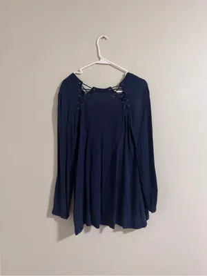 Free people Women's Navy Lace-Up Long Sleeve Blouse thumbnail 3