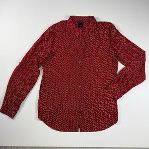 Ann Taylor Factory Red Dot Collared Crepe Blouse Long Roll Tab Sleeves Size M thumbnail 1