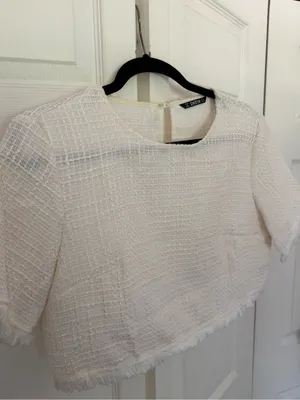 SHEIN White Tweed Skirt Set Frayed Hem Button Detail Preppy Girly Set Medium thumbnail 2