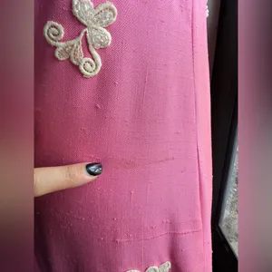 Vintage handmade 50/60s pink beaded cap sleeve formal maxi dress, size small thumbnail 7