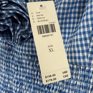 Maeve Anthropologie Blue Gingham Smocked Rosette‎ Mini Dress XL NWT thumbnail 3