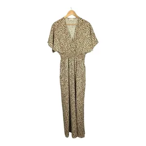 Dress Up‎ Animal Print Maxi Dress Womens Large Brown Pink Smocked Waist V-Neck thumbnail 2