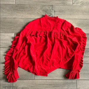 Alexis Vibrant Red Ruched Sleeve Blouse thumbnail 6