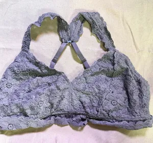 Aerie Gray Floral Lace Bralette Bra Wireless Pullover Racerback XL (F22) thumbnail 1